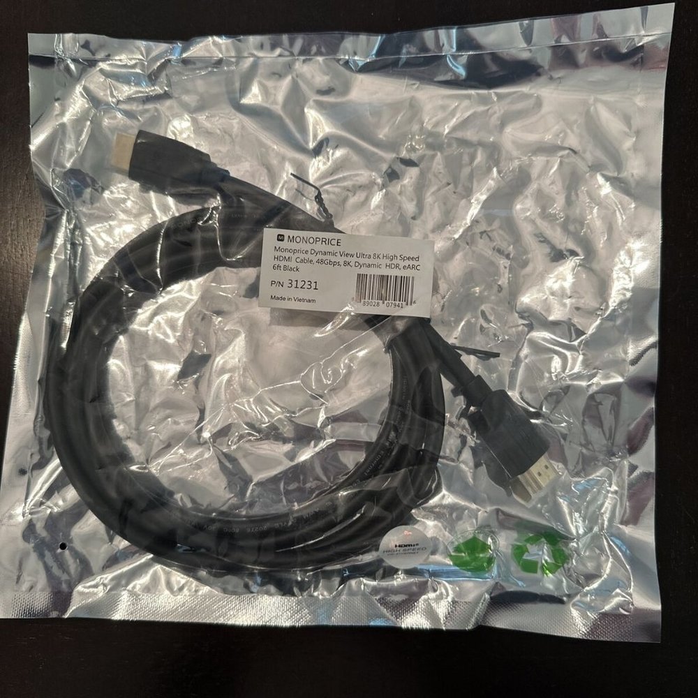 HDMI Cable - 6ft - Black, 8K, eARC, Dynamic HDR TV Firestick - Roku - Soundbar